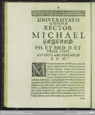 Universitatis Giessenae Rector Michael Heiland, Ph. Et Med. D. Et Prof. Ord. Civibus Academicis