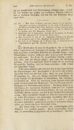 Art. XV. 1. The Law of Libel ... (Pressefreyheit in England)
