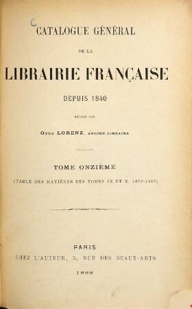 Catalogue général de la librairie française. 11. 1876/85 (1888)