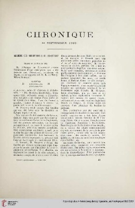 Chronique: 1er Septembre 1885