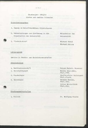 Inhalt "Studienjahr 1982/83 Erstes und Zweites Trimester"