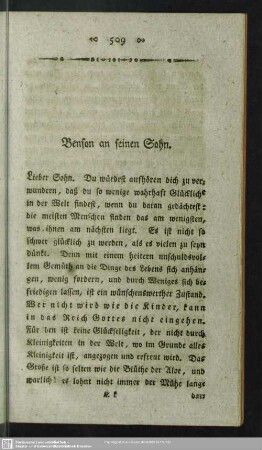 Bensen an seinen Sohn
