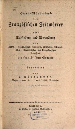 Hand-Wörterbuch der französischen Zeitwörter
