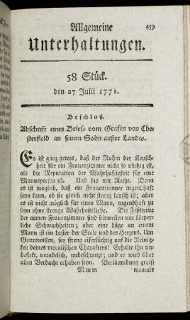 58 Stück. den 27 Julii 1771.