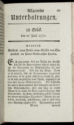58 Stück. den 27 Julii 1771.