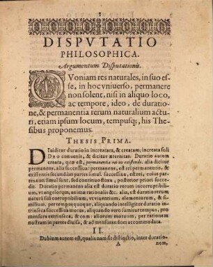 Disputatio Philosophica. De Permanentia Rervm Natvralivm