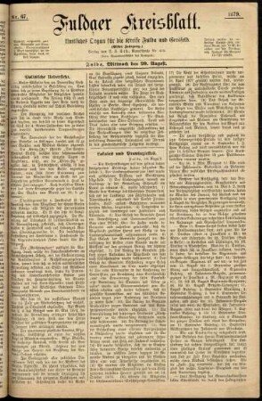 Ausgabe vom Mittwoch, den 20. August 1879.