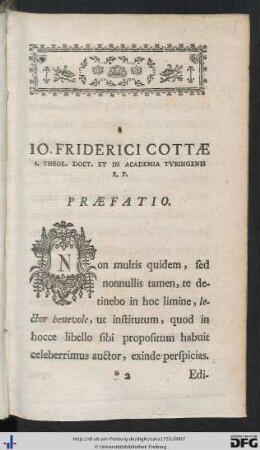 Io. Friderici Cottae ... Praefatio.