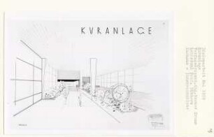 Kuranlage (Diplomarbeit bei Kurt Dübbers): Innenraumskizze, Perspektivische Ansicht Kurhalle