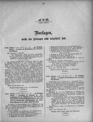 Anlage: ad No.62 (1043-1047), Vorlagen, welche den Zeitungen nicht mitgeteilt sind