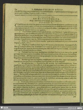 Disputatio XI. De Mansuetudine. Resp. Iona Petreo Wexionensi, Sueco Smolando
