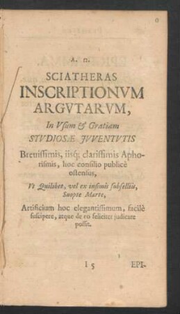 Sciatheras Inscriptionum Argutarum