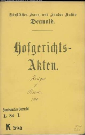 Krüger, Otto zu Waddenhausen gegen Hans Reese zu Holzhausen - Brautschatz