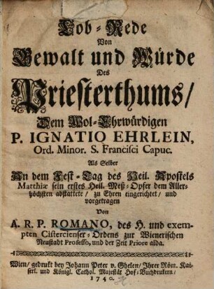 Lob-Rede von Gewalt und Würde des Priesterthums ...