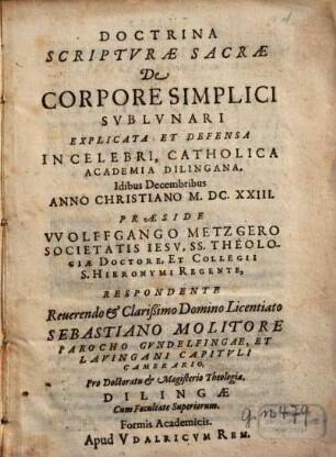 Doctrina Scripturae sacrae de corpore simplici sublunari