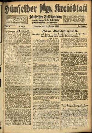 Zweite Ausgabe vom Samstag, den 14. Januar 1933.
