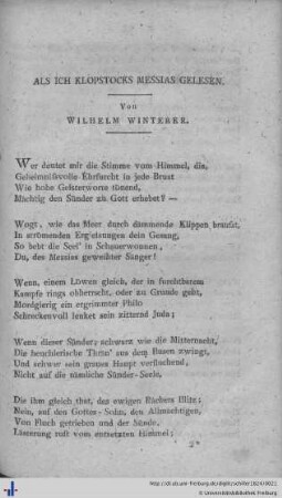 Als ich Klopstocks Messias gelesen