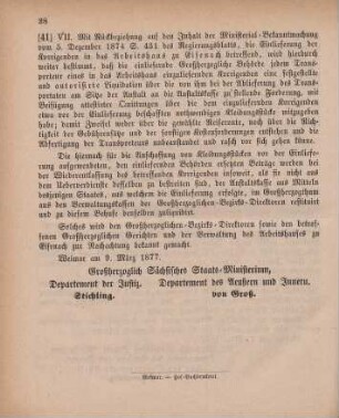 41. Ministerial-Bekanntmachung, die Einlieferung der Korrigenden in das Arbeitshaus zu Eisenach betreffend