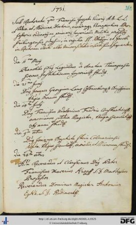 [fol. 262] Rektorat Franz Josef Vicari 1731