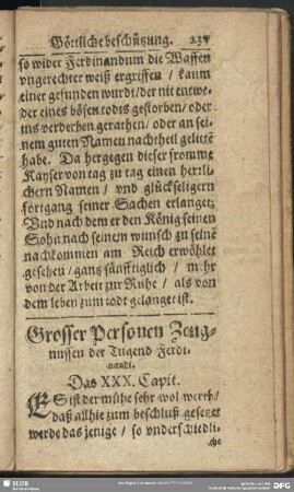 Grosser Personen Zeugnussen der Tugend Ferdinandi. Das XXX. Capit.