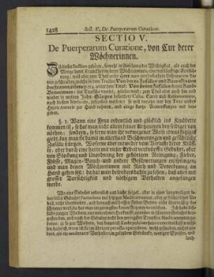 Sectio V. De Puerperarum Curatione