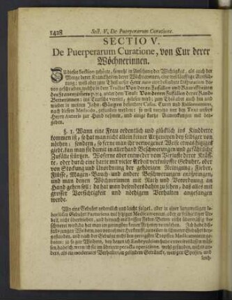 Sectio V. De Puerperarum Curatione
