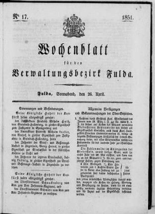 Nr. 17, Ausgabe vom 26. April 1851