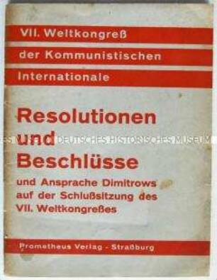 Dokumentation über den VII. Weltkongress der Kommunistischen Internationale (Schluss-Sitzung)