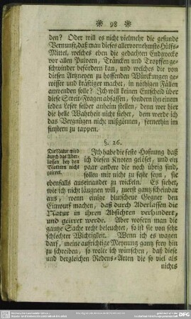 §. 26. Die Natur wird durch das Aderlassen bey den Blattern nicht geirret