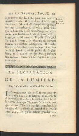 Septième entretien. La propagation de la lumière.