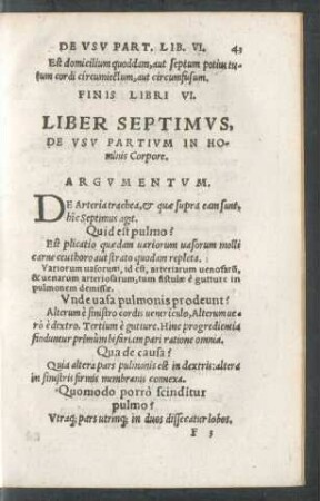 Liber Septimus, De Usu Partium In Hominis Corpore.