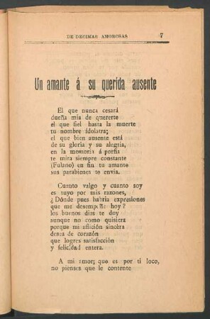 Un amante á su querida ausente