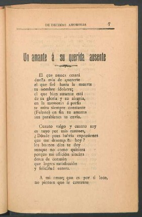 Un amante á su querida ausente