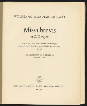 Missa brevis in G : für Soli, Chor, Orchester und Orgel : KV 140