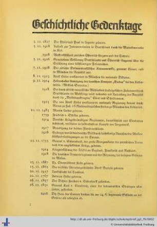 Geschichtliche Gedenktage.