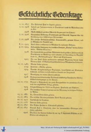 Geschichtliche Gedenktage.