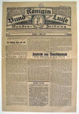 Deutschnationale Wochenzeitung "Bund Königin Luise" u.a. zum 100. Geburtstag von Friedrich von Bodelschwingh