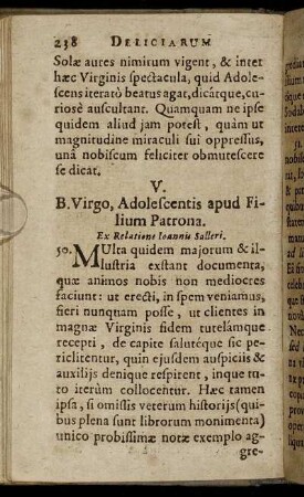 V. B. Virgo, Adolescentis apud Filium Patrona
