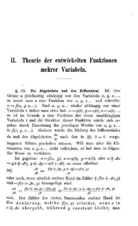 II. Theorie der entwickelten Funktionen mehrer Variablen.