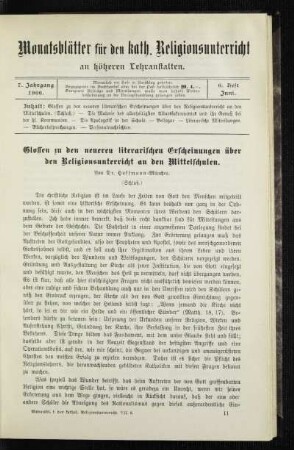 Glossen zu den neueren literarischen Erscheinungen über den Religionsunterricht an den Mittelschulen : (Schluß)