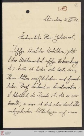 Korrespondenz Rudolf Unger / Heinrich Rickert: Brief von Rudolf Unger an Heinrich Rickert