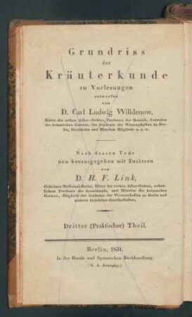 Handbuch zur Erkennung der nutzbarsten und... 2. Th. (Willdenow, Carl Ludwig: Grundriss der Kräuterkunde... 3.(praktischer)Th.)