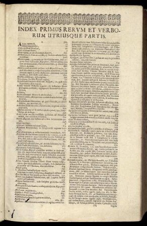 Index Primus Rerum Et Verborum Utriusque Partis.