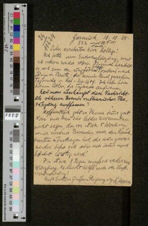 Postkarte an Arthur Wichmann