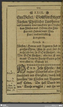 XXIX. Gebet Gottfürchtiger Fürsten, umb verstand wol zu regieren