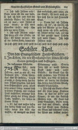 Sechster Theil. Von den Evangelischen Heyls-Güthern