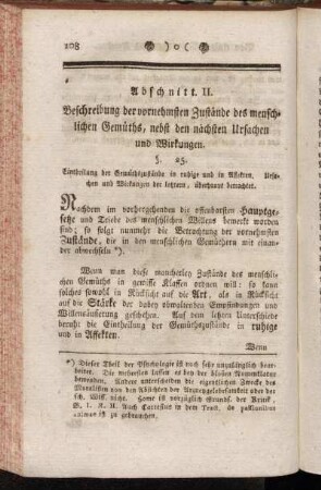 Abschnitt II. Beschreibung der vornehmsten Zustände des menschlichen Gemüths, nebst den nächsten Ursachen und Wirkungen.