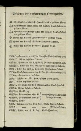 Erklaerung der vorkommenden Ordenszeichen
