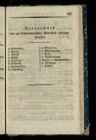 Verzeichniß der zur Schaumburgischen Ritterschaft gehoerigen Familien