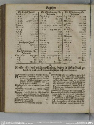 III. Register aller denkwürdigen Sachen, davon in diesem Buch gehandelt wird, und dem andächtigen Leser vorkommen